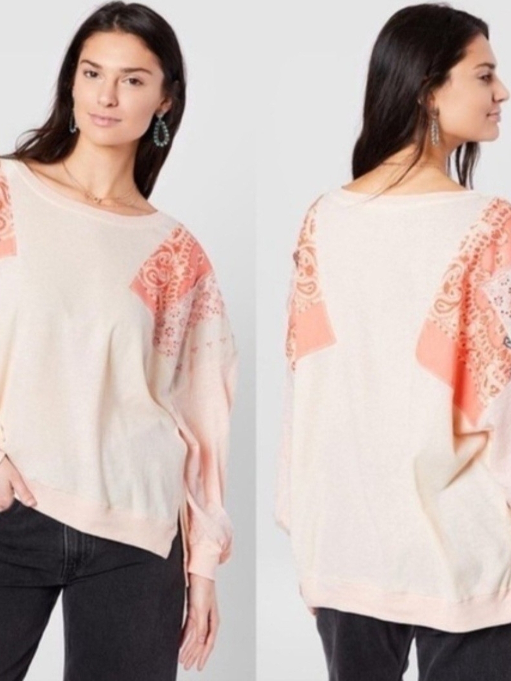Free People We The Free Feeling It Patchwork Slouchy Top XL Boho Oversized